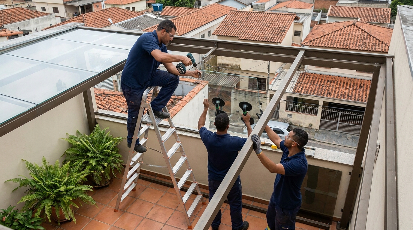 Cobertura de vidro em terraço com telhados em Nova Iguaçu-RJ