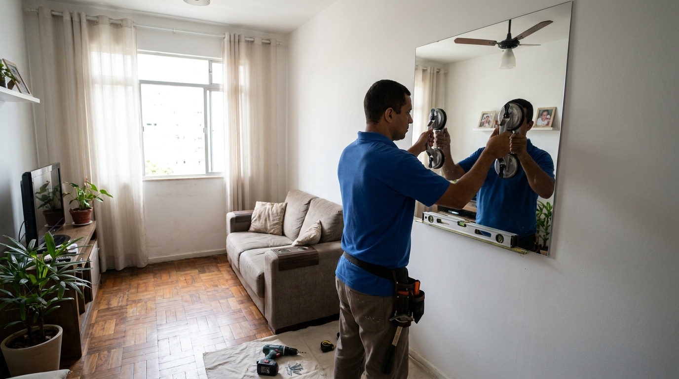 Espelho sob medida com parquet em Nova Iguaçu-RJ