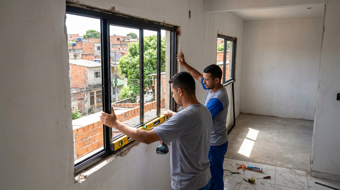 Esquadria de alumínio em obra em Nova Iguaçu-RJ