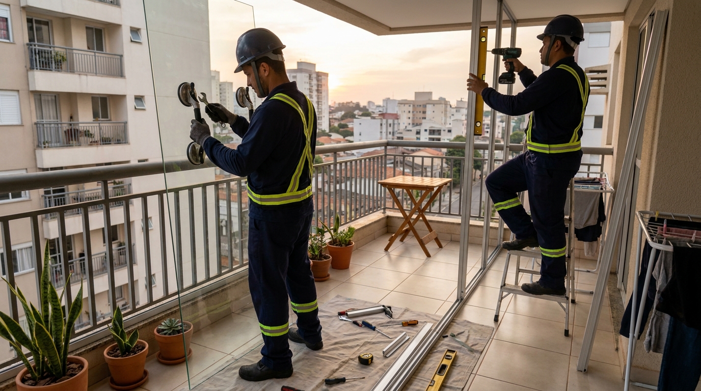 Instalação de parede de vidro em sacada em Nova Iguaçu-RJ